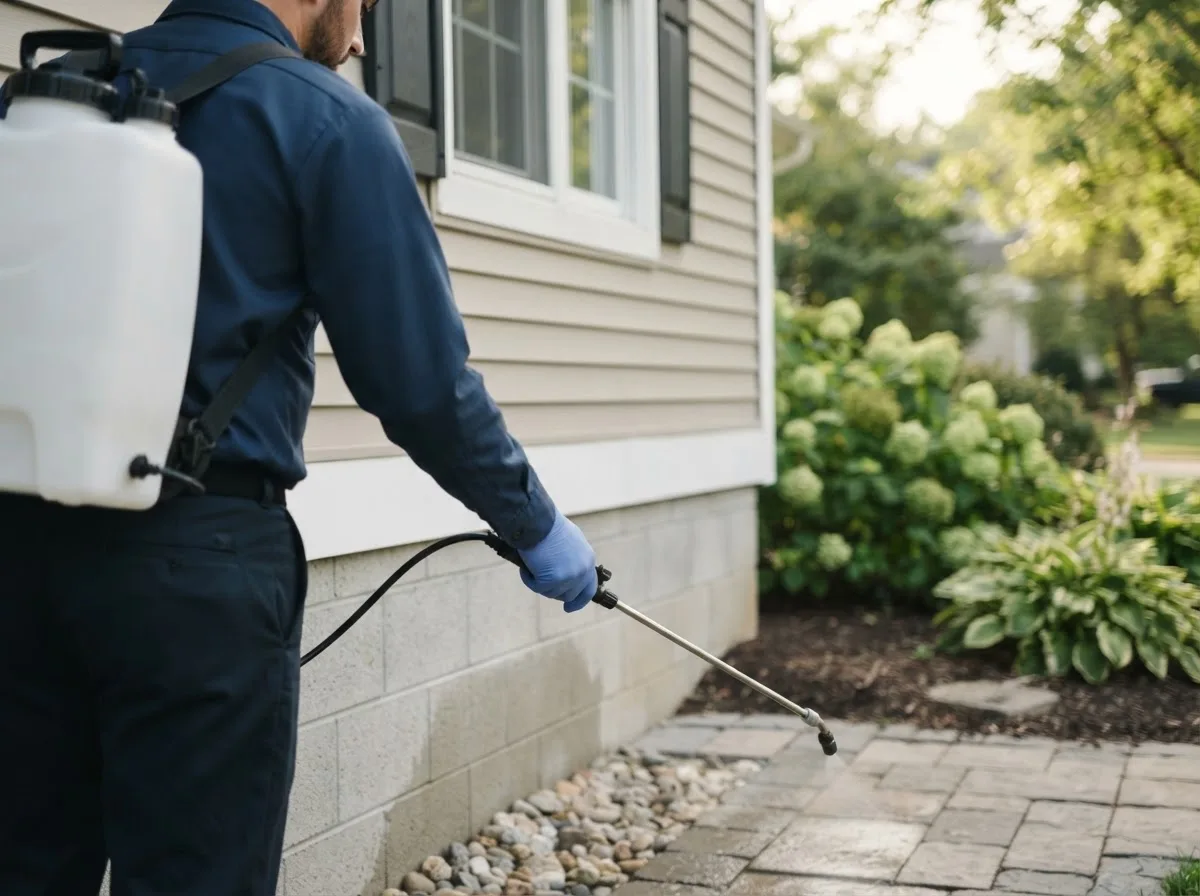 Pest control technician inspecting a home in Barker, NY